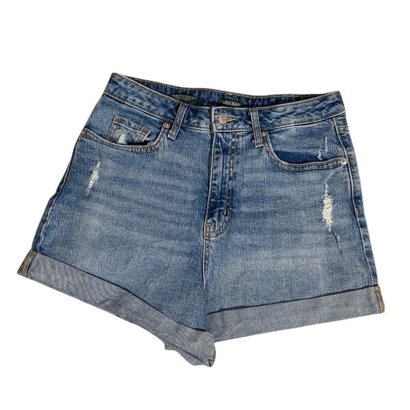 wild fable Pants - Wild Fable Women's Blue Denim Super High Rise Rolled Cuff Distressed Shorts SZ 6